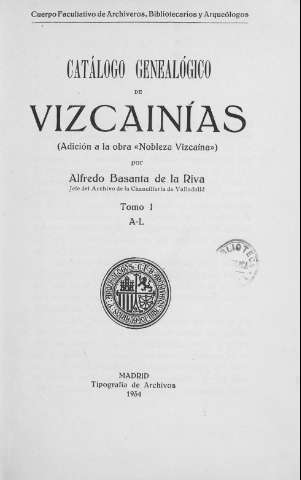 Catálogo genealógico de vizcaínas : adición a... (1934)